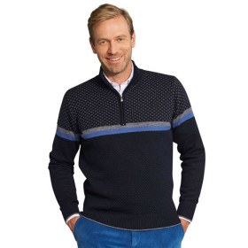 Pull jacquard Transalpes, Tour de poitrine : XL (112/116), Couleur : Bleu/Gris, par l’Homme Moderne.