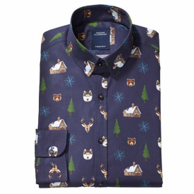 Chemise «Christmas Fantasy», Encolure : 39/40, Couleur : Bleu, par l’Homme Moderne.