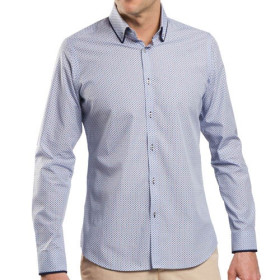 Chemise été Fashion-Class micro-losanges , Encolure : 41/42, Couleur : Blanc/Marine, par l’Homme Moderne.