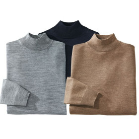 Les 3 pulls cols cheminée mérinos, Tour de poitrine : M (96/100), Couleur : Beige/Gris/Marine, par l’Homme Moderne.