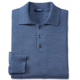 Pull col polo mérinos Pierre Clarence®, Tour de poitrine : M (96/100), Couleur : Bleu, par l’Homme Moderne.