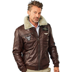 Blouson cuir aviateur, Tour de poitrine : L (104/108), Couleur : Marron, par l’Homme Moderne.