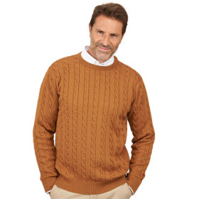 Pull torsades mérinos, Tour de poitrine : M (96/100), Couleur : Ocre, par l’Homme Moderne.