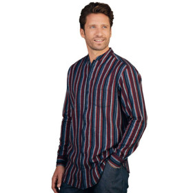 Chemise flanelle col Mao, Tour de poitrine : M (96/100), Couleur : Bleu/Bordeaux, par l’Homme Moderne.