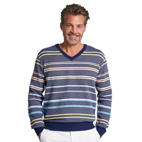 Pull rayé Giacomo, Tour de poitrine : M (96/100), Couleur : Bleu, par l’Homme Moderne.