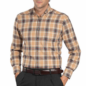 Chemise flanelle Aston, Encolure : 43/44, Couleur : Beige, par l’Homme Moderne.