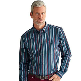 Chemise rayée amincissante, Encolure : 39/40, Couleur : Bordeaux, par l’Homme Moderne.