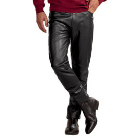 Pantalon cuir d’agneau, Taille : 42, Couleur : Noir, par l’Homme Moderne.