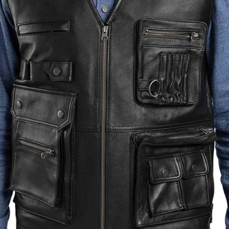 Gilet cuir multipoche