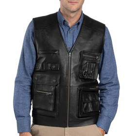 Gilet cuir multipoche, Tour de poitrine : M (96/100), Couleur : Noir, par l’Homme Moderne.