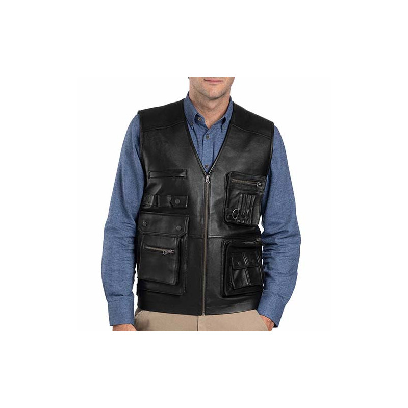 Gilet cuir multipoche