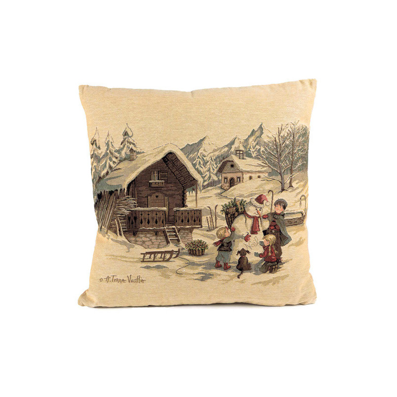 Le coussin jacquard bonhomme de neige