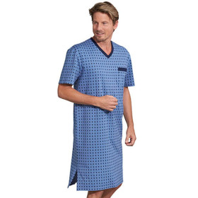 Chemise de nuit fleurs de lys, Tour de poitrine : M (96/100), Couleur : Bleu, par l’Homme Moderne.