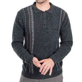 Pull-polo jacquard amincissant, Tour de poitrine : M (96/100), Couleur : Gris, par l’Homme Moderne.