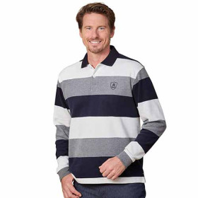 Pull-polo rayures rugby, Tour de poitrine : M (96/100), Couleur : Blanc/Bleu/Gris, par l’Homme Moderne.