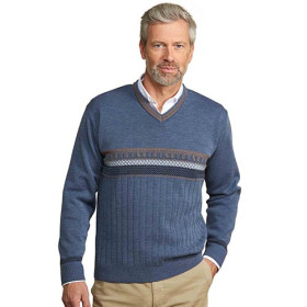 Pull jacquard amincissant, Tour de poitrine : M (96/100), Couleur : Bleu denim, par l’Homme Moderne.