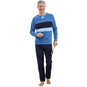 Pyjama coton thermique, Tour de poitrine : 2XL (120/124), Couleur : Bleu, par l’Homme Moderne.