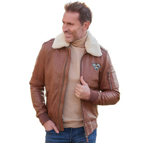 Blouson cuir Steve McQueen «Le Mans», Tour de poitrine : L (104/108), Couleur : Marron, par l’Homme Moderne.