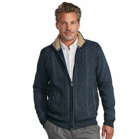 Blouson maille doublé polaire, Tour de poitrine : M (96/100), Couleur : Marine, par l’Homme Moderne.