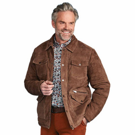 Veste cuir velours, Tour de poitrine : XL (112/116), Couleur : Marron, par l’Homme Moderne.