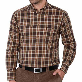 Chemise flanelle carreaux, Encolure : 41/42, Couleur : Noisette, par l’Homme Moderne.