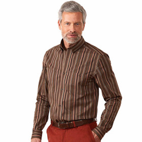 Chemise rayée stretch, Encolure : 39/40, Couleur : Marron, par l’Homme Moderne.