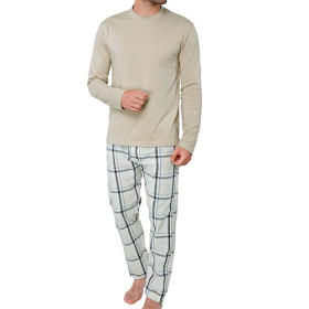 Pyjama carreaux pur coton, Tour de poitrine : XL (112/116), Couleur : Beige, par l’Homme Moderne.