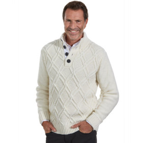 Pull irish style, Tour de poitrine : M (96/100), Couleur : Blanc, par l’Homme Moderne.