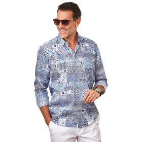 Chemise azulejos, Encolure : 39/40, Couleur : Bleu, par l’Homme Moderne.