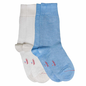 Chaussettes lin Labonal -..., Pointure : 44/45, Couleur : Bleu/Écru, par l’Homme Moderne.