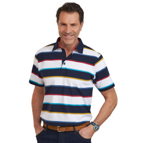 Polo Jersey de Coton, Tour de poitrine : M (96/100), Couleur : Blanc/Bleu, par l’Homme Moderne.