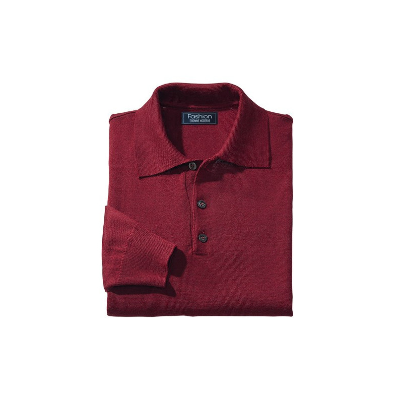 Pull-polo Mérinos Bordeaux