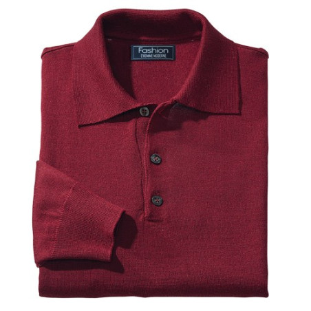 Pull-polo Mérinos Bordeaux