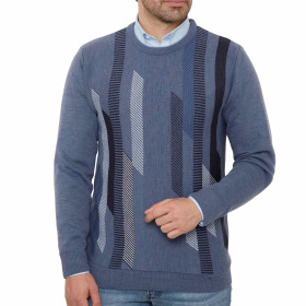 Pull jacquard amincissant, Tour de poitrine : M (96/100), Couleur : Bleu, par l’Homme Moderne.