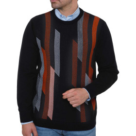 Pull jacquard amincissant, Tour de poitrine : M (96/100), Couleur : Noir, par l’Homme Moderne.