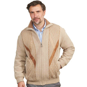 Gilet jacquard velours, Tour de poitrine : M (96/100), Couleur : Beige, par l’Homme Moderne.