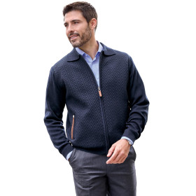 Blouson maille chevrons, Tour de poitrine : M (96/100), Couleur : Navy, par l’Homme Moderne.