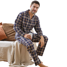 Pyjama carreaux flanelle, Tour de poitrine : M (96/100), Couleur : Marine, par l’Homme Moderne.