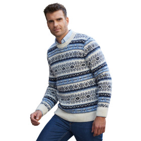 Pull jacquard Nordic, Tour de poitrine : M (96/100), Couleur : Bleu, par l’Homme Moderne.