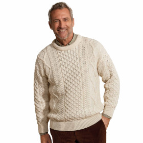 Pull irlandais Aran Crafts, Tour de poitrine : M (96/100), Couleur : Beige, par l’Homme Moderne.