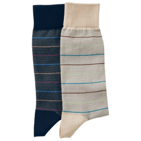 Chaussettes rayées fil..., Pointure : 39/42, Couleur : Beige/Marine, par l’Homme Moderne.