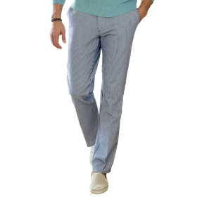 Pantalon seersucker rayé, Taille : 42, Couleur : Marine, par l’Homme Moderne.