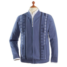 Gilet jacquard zippé, Tour de poitrine : M (96/100), Couleur : Bleu, par l’Homme Moderne.