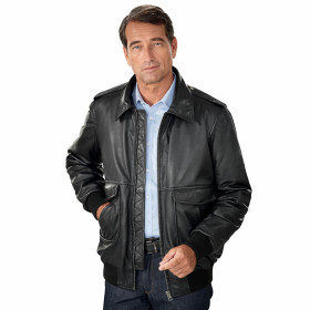 Blouson Cuir Aviateur, Tour de poitrine : M (96/100), Couleur : Noir, par l’Homme Moderne.