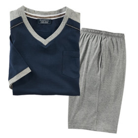 Pyjashort coton athletic, Tour de poitrine : XL (112/116), Couleur : Gris/Marine, par l’Homme Moderne.