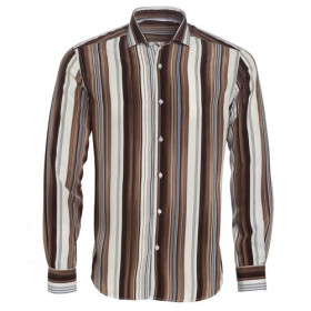 Chemise microfibre rayée, Encolure : M (39/40), Couleur : Chocolat, par l’Homme Moderne.