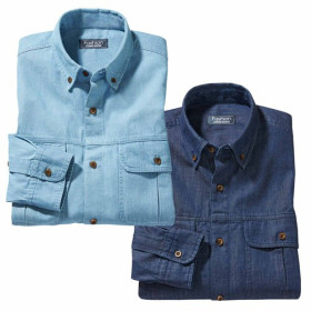 Chemises en jean - les 2, Encolure : M (39/40), Couleur : Bleu denim/Chambray, par l’Homme Moderne.