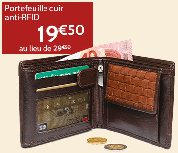 
													Portefeuille cuir tressé anti-RFID
											